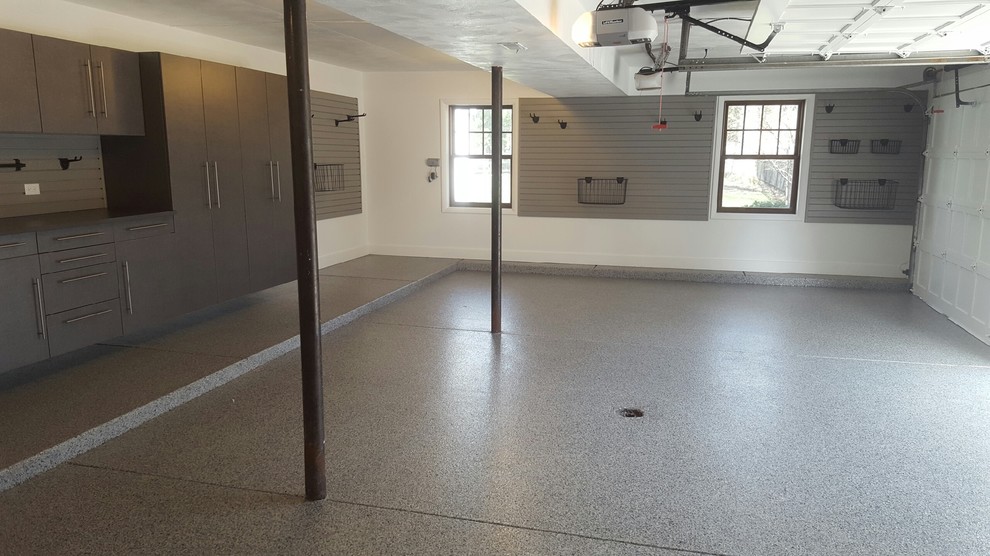 Garage - large transitional attached garage idea