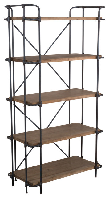 Cobek 5-Shelf Industrial Solid Wood Bookcase, Brown industrial-bookcases