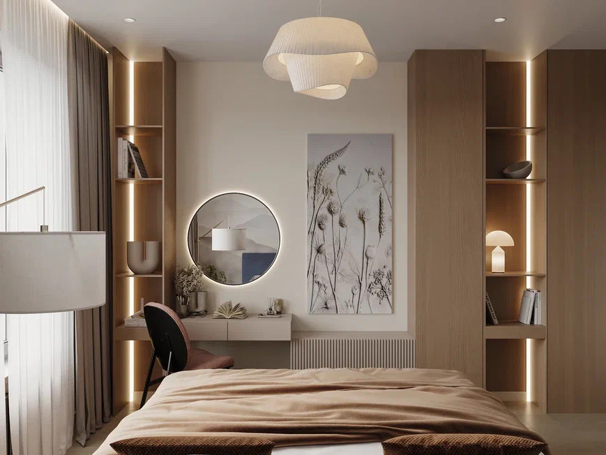 Двухкомнатная квартира 54  м² в оливковых и песочных оттенках