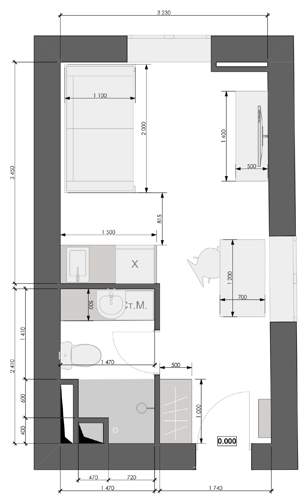 Поиск планировки: Апартаменты 17 кв.м — 4 плана и финал | Houzz Россия