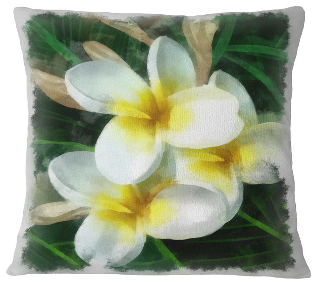 Cute Frangipani Flowers Watercolor Floral Throw Pillow, 18"x18"