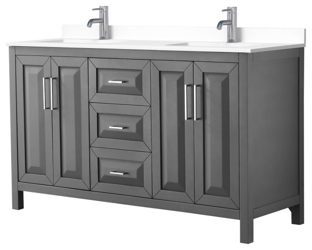 Daria 60, Double Vanity, Dark Gray, White Marble Top, Square Sinks ...