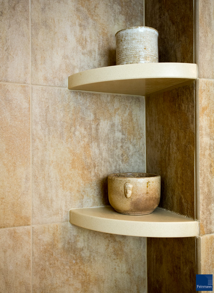 Inspiration for a mid-sized transitional master corner shower remodel in Boston with an undermount tub