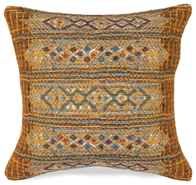 Marina Tribal Stripe Indoor/Outdoor Pillow, Gold, 18" Square