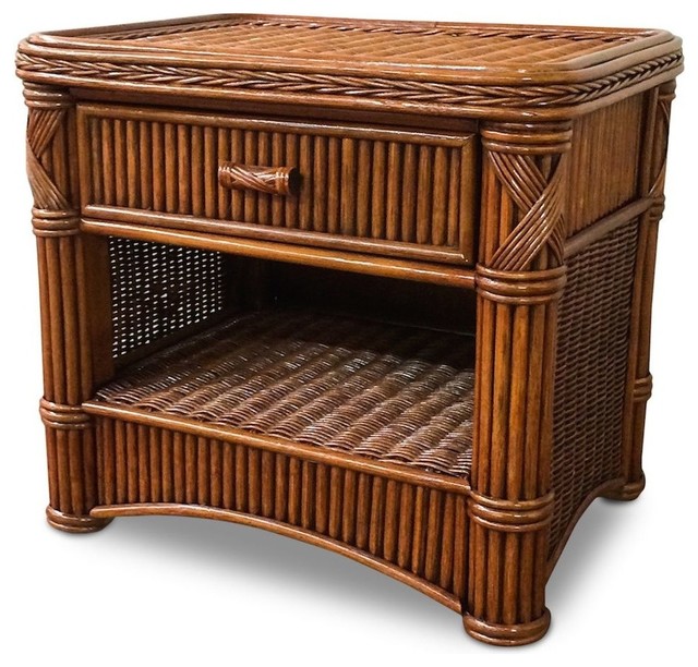 Rattan 1 Drawer Nightstand, Barbados Tropical Nightstands And