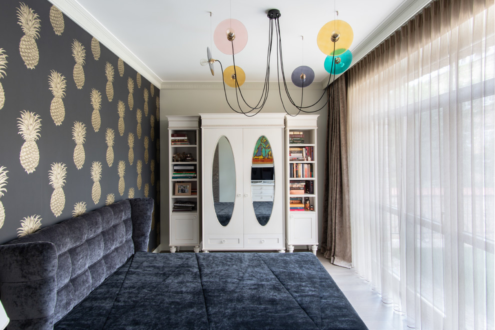 This is an example of a contemporary kids' room in Other with grey walls.