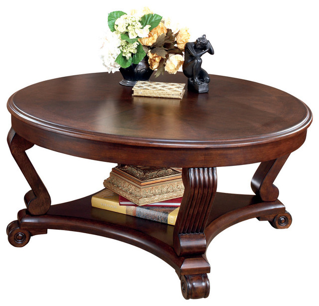  Ashley  Brookfield Dark Brown Round Cocktail Table  Side  