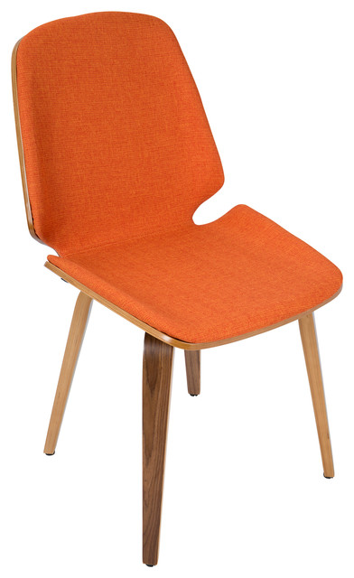 Serena Mid Century Modern Dining Chairs Walnut Wood Orange Fabric Serena Mid Century Modern Dining Chairs Walnut Wood Orange Fabric