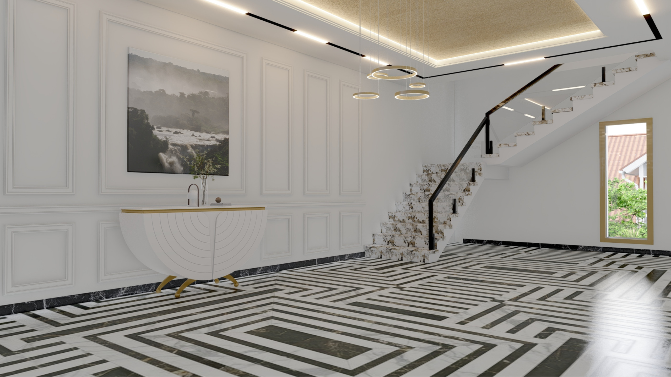 Sleek Monochrome Modern Entrance Hall in Rickmansworth
