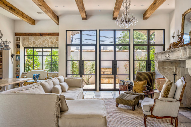 Old-World French Estate-Inspired Home in Houston's Royden Oaks french-country-living-room