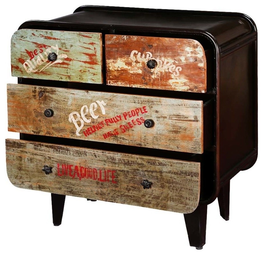 Brook Rustic Mango Wood 4 Drawer Accent Industrial Dresser Chest