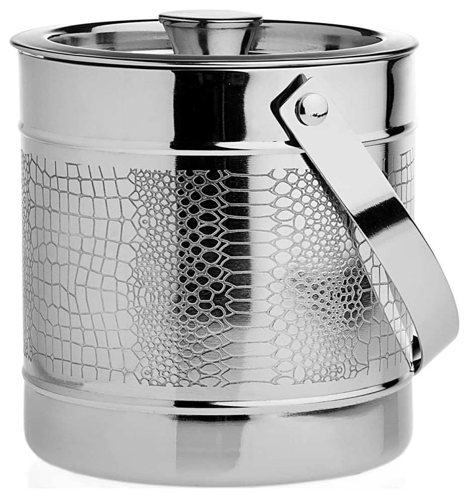 Silver Art 7" Crocodile Nickelplated Ice Bucket Container With Handle