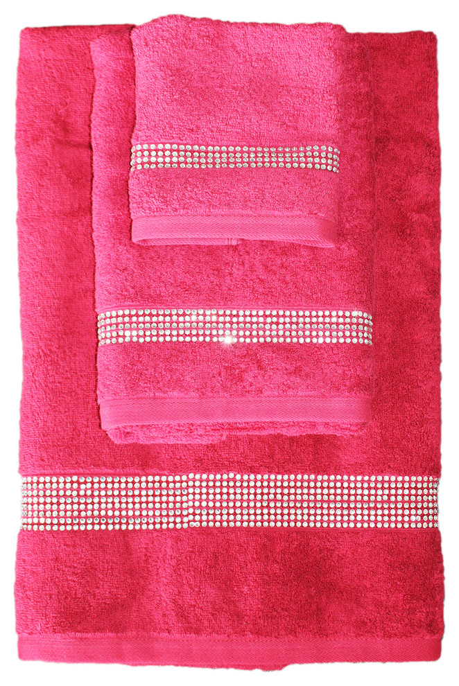 Sparkles Home Rhinestone 3 Piece Towel Set with X Design Modern