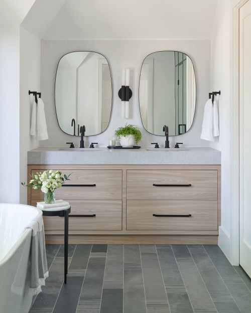 Double Sink Elegance: Light Wood Bathroom Vanity Sink Ideas