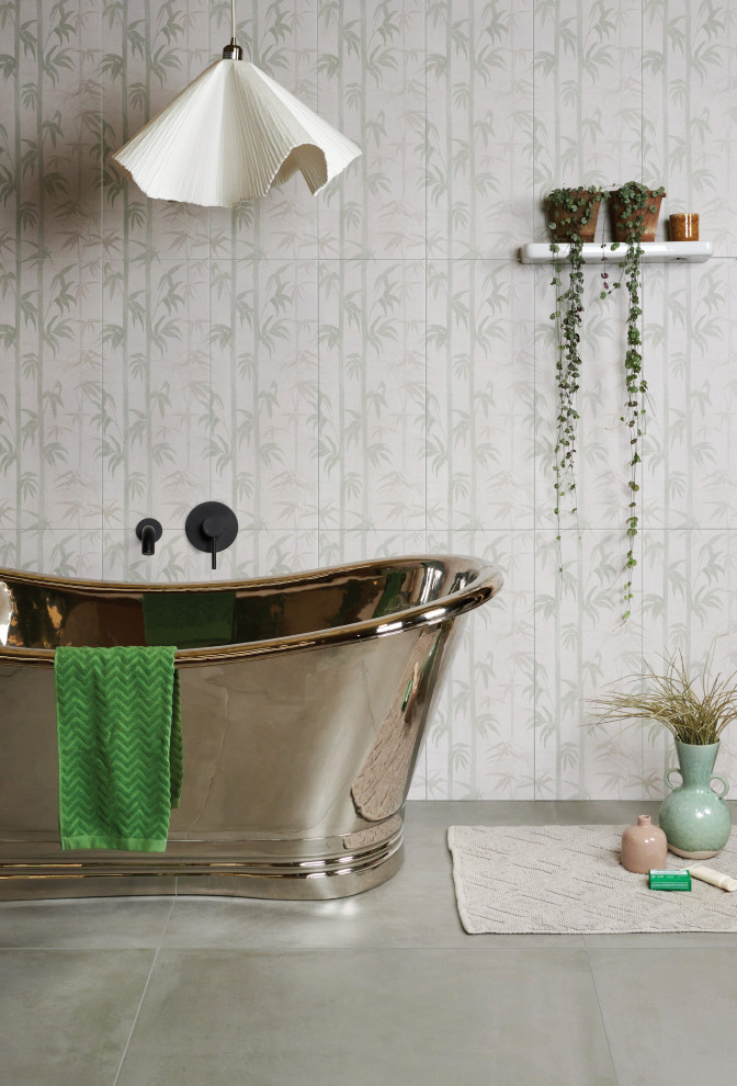 Inspiration pour une salle de bain minimaliste de taille moyenne pour enfant avec des carreaux de céramique, un sol en carrelage de porcelaine et un plan de toilette en carrelage.