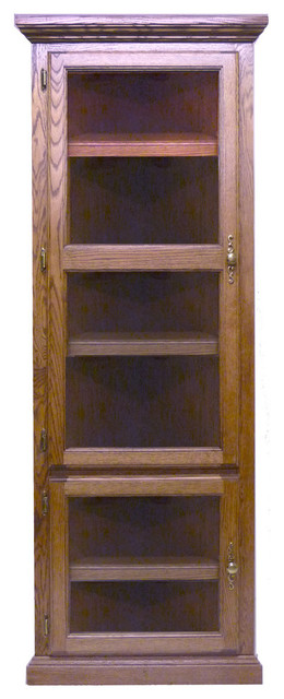 Traditional Corner Bookcase With Glass, Mission Oak Bookcase Glass Doors