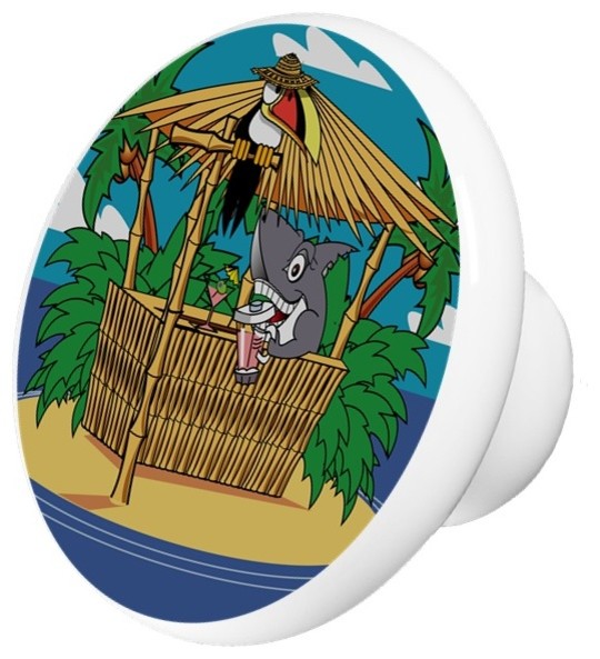Tiki Hut Shark Bar Ceramic Drawer Knob Tropical And