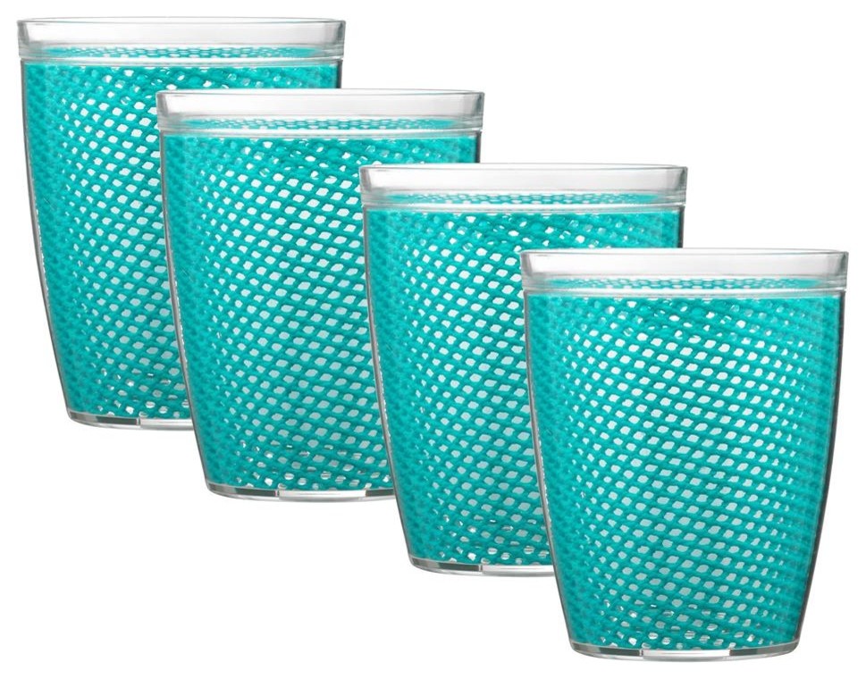 Fishnet Doublewall Drinkware Glasses, Teal, 14 oz., Set of 4
