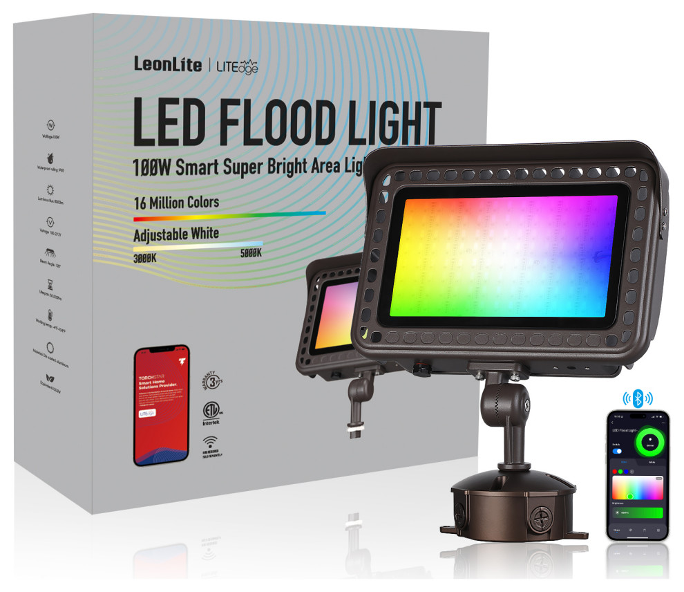 4 Pack LED Smart Flood Light, Commercial Security Lights, 16 Million