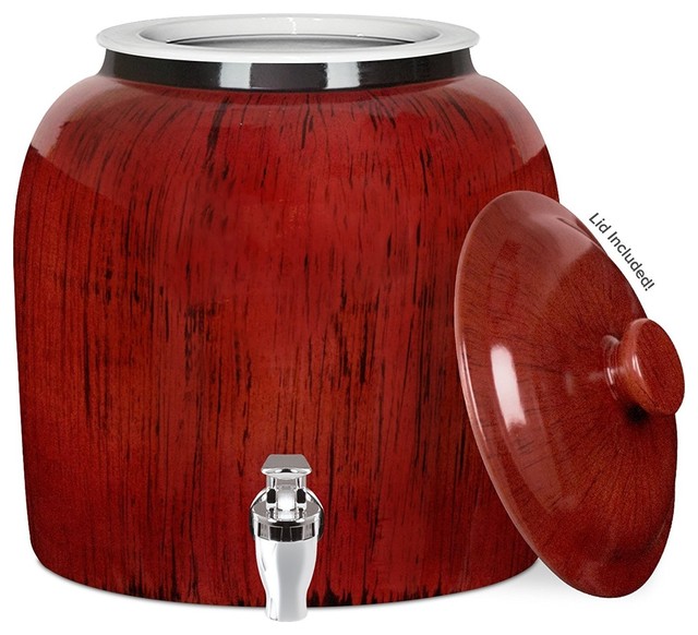 Brio Porcelain Water Crock with Faucet, Vertical Red Stripe