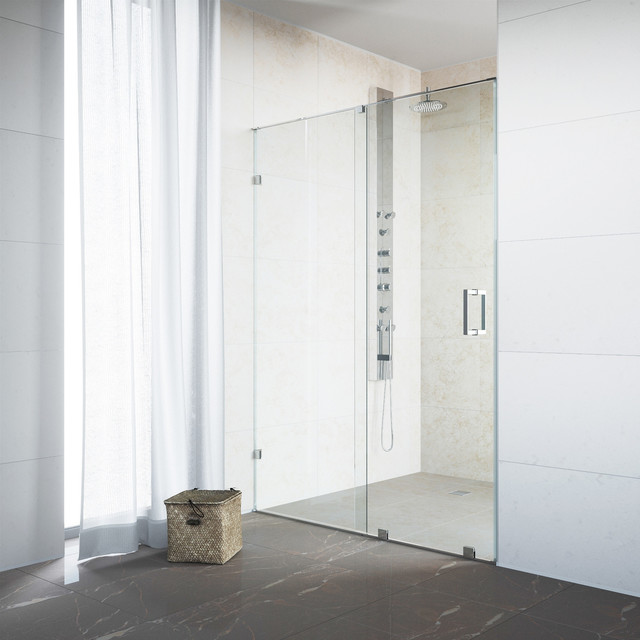 Vigo Ryland Frameless Shower Door With Clear Glass Chrome Hardware 48 X73