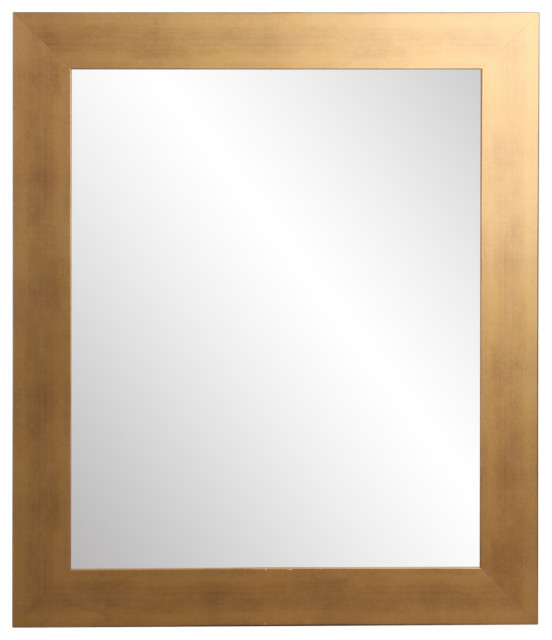 Brushed Gold Wall Mirror 32"x38" Transitional Bathroom Mirrors by