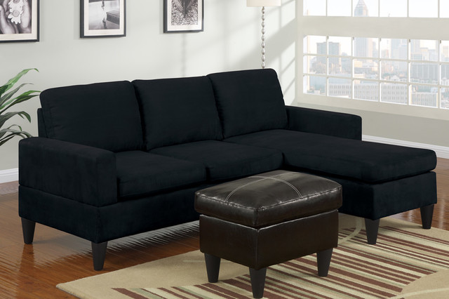 Modern Small Black Microfiber Sectional Sofa Reversible Chaise Home Design Jpg