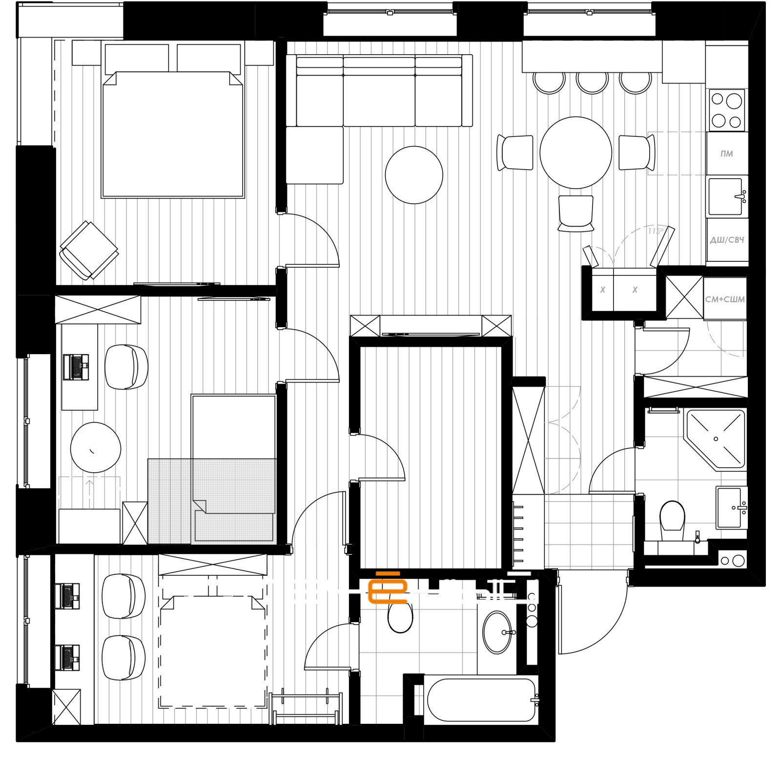 Очередной дизайн-проект трёхкомнатной квартиры
