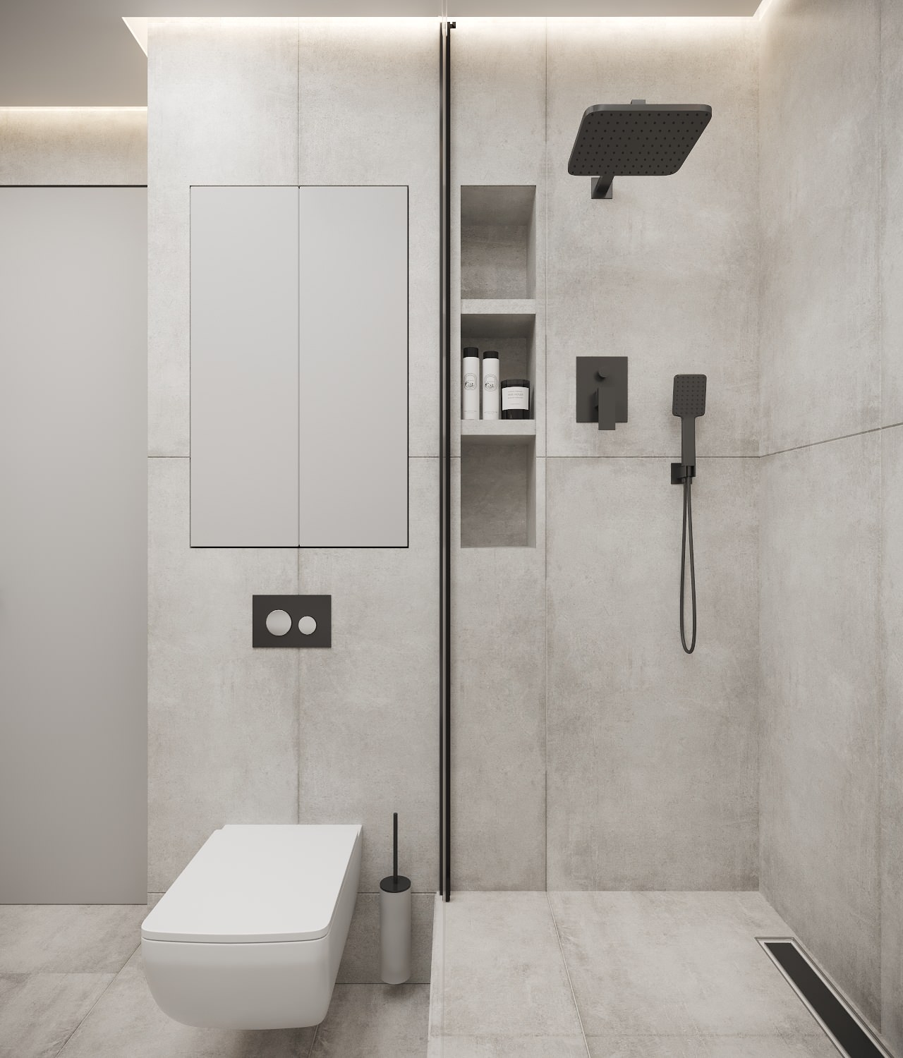 Бетон и металл в ванной комнате