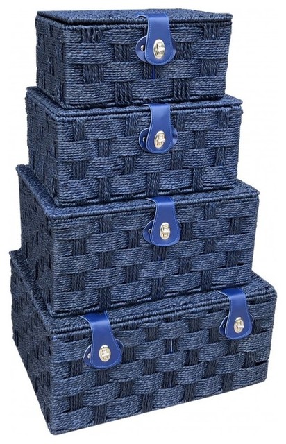 Twisted Blue Paper Picnic Basket, Set of 4