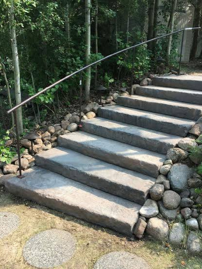 Design ideas for a mid-sized rustic partial sun backyard brick landscaping in Edmonton for summer.