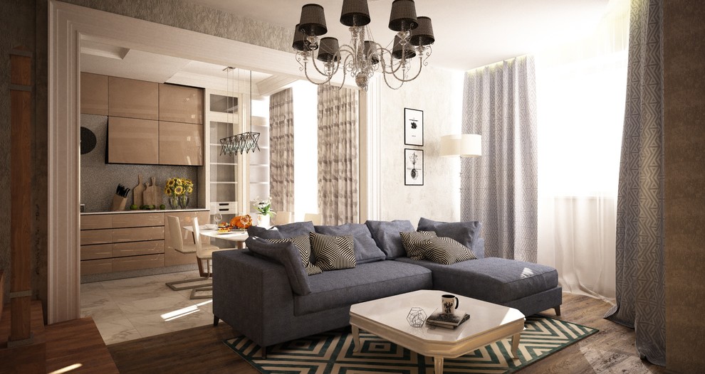 Гостиная двухэтажной квартиры для молодого одинокого мужчины в Москве