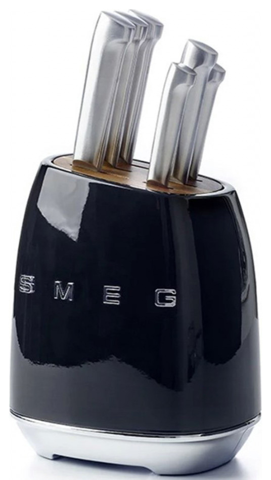 Smeg Stainless Steel 7Piece Black Knife Block Set Modern Knife