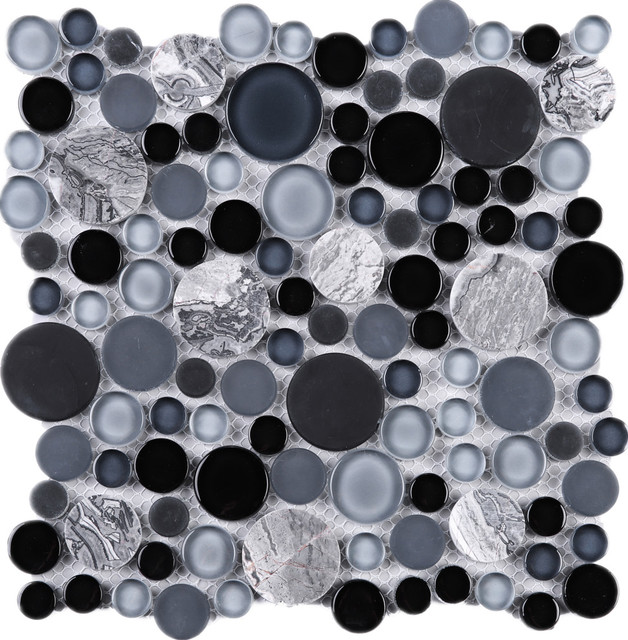 10.5"x10.5" Poppy Bubble Glass Mosaic Tile Sheet, Fusion Blue