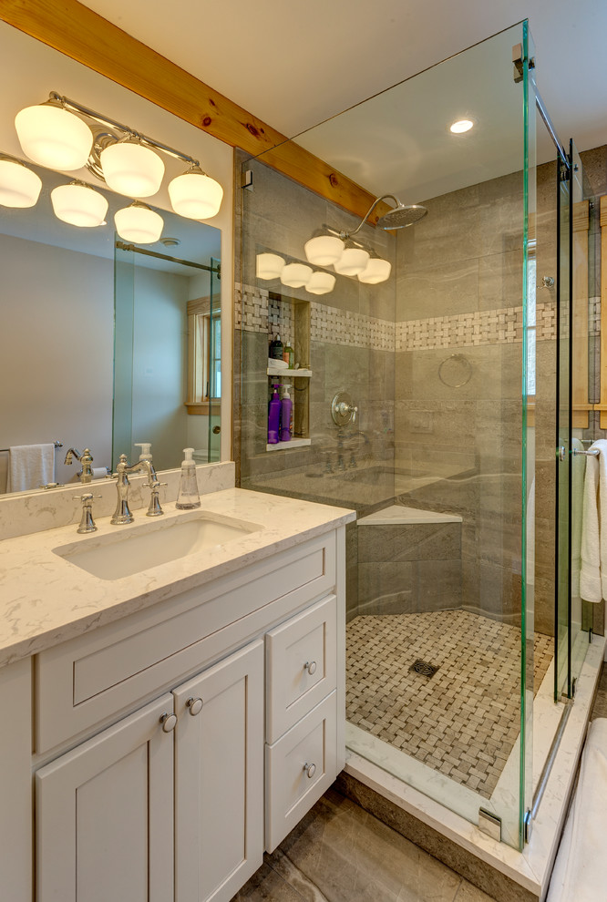 This is an example of a small country master bathroom in Boston.