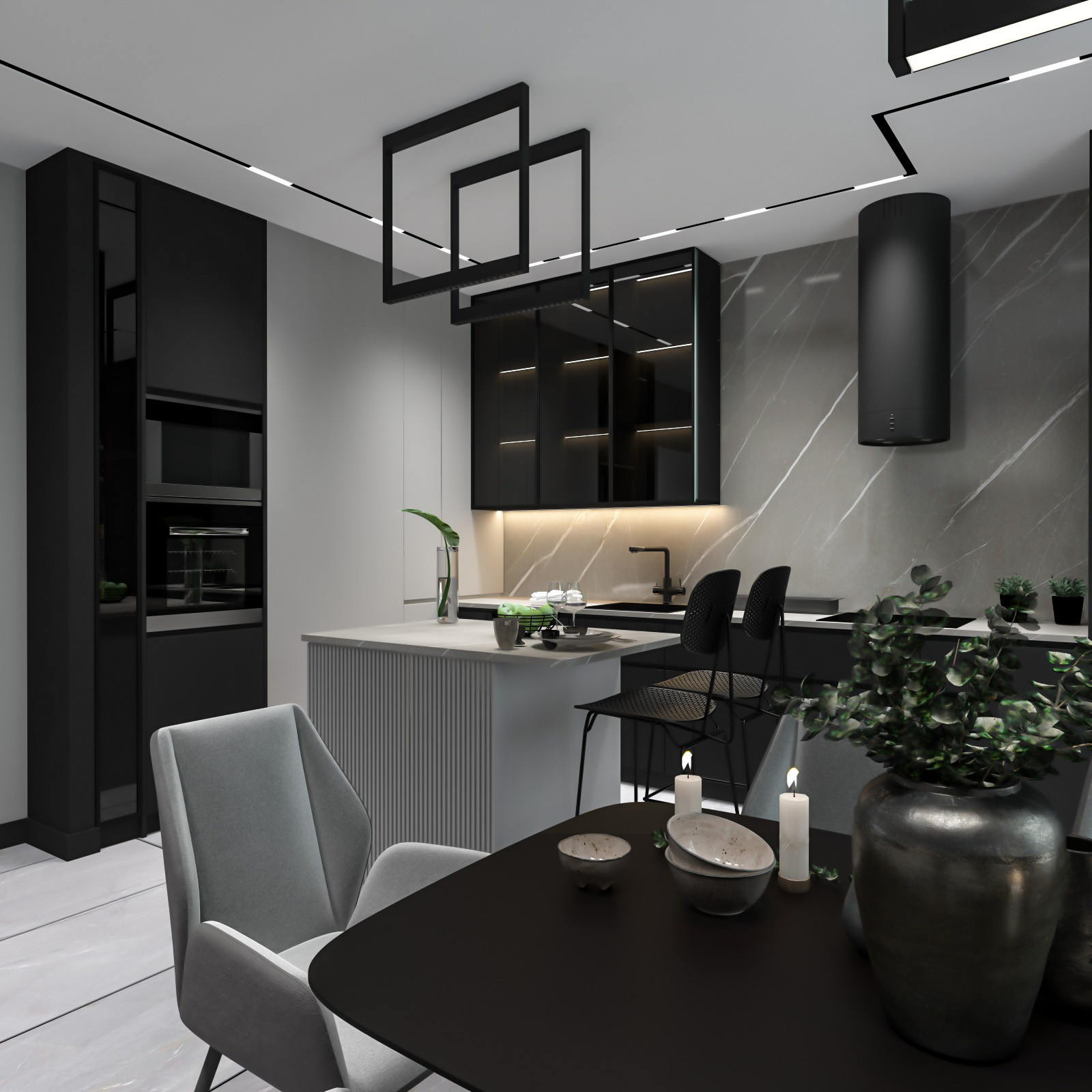 Дизайн кухни (проект квартиры в темных тонах)