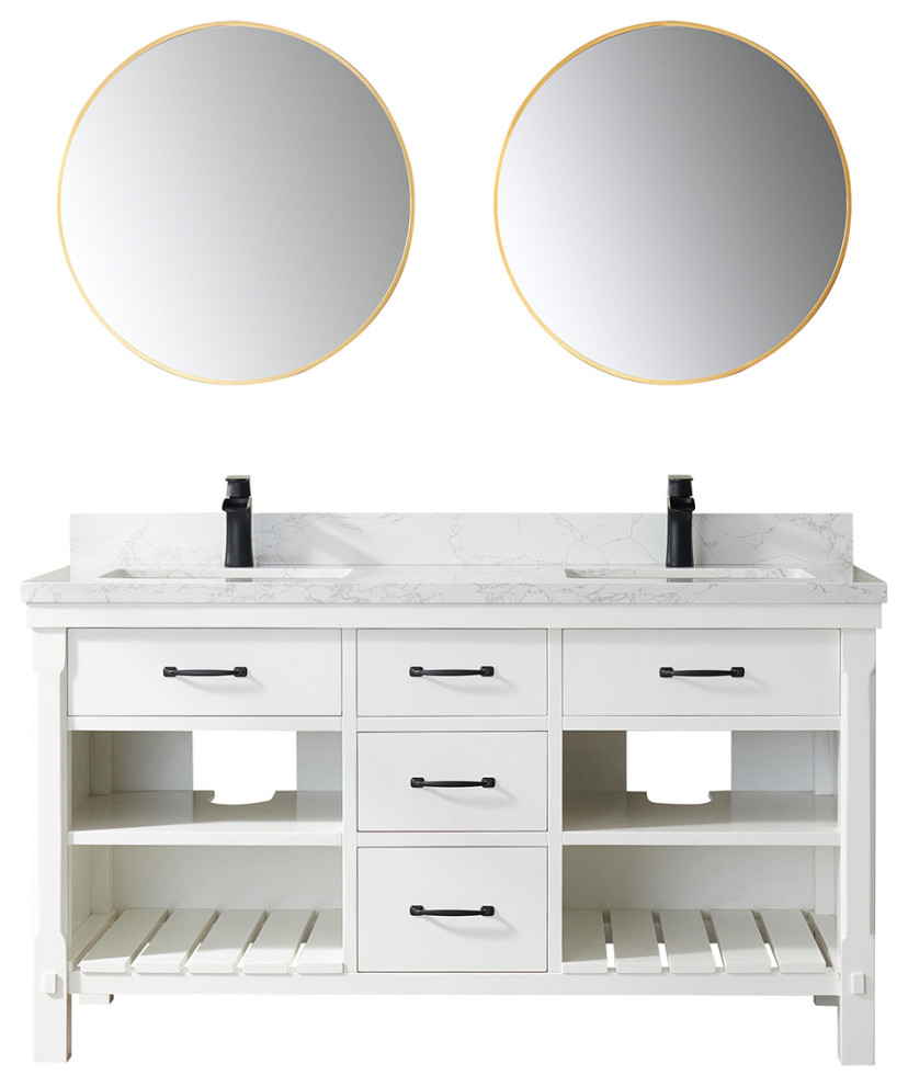 Valencia Vanity, White Composite Top Transitional Bathroom Vanities