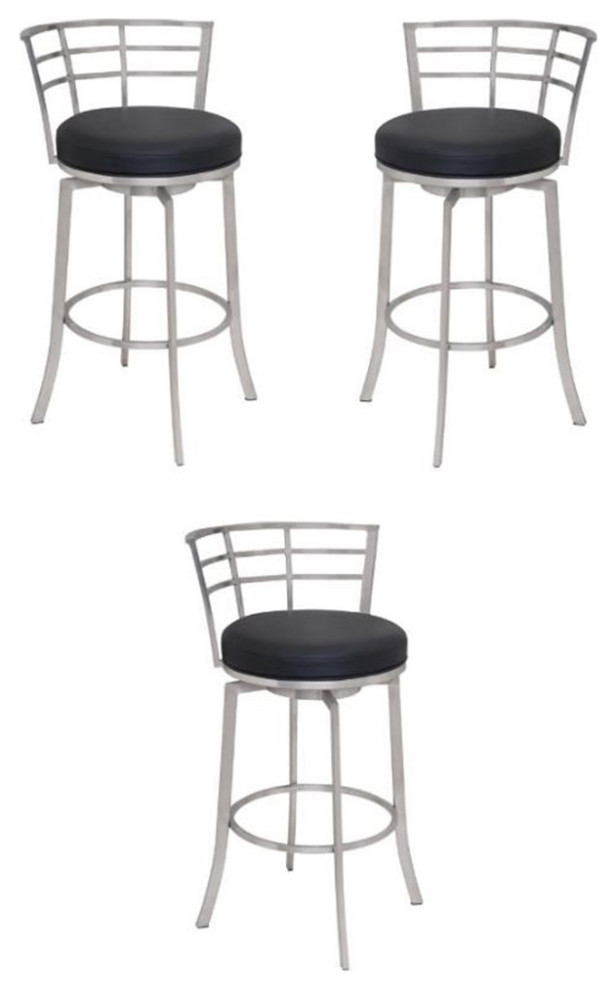 Home Square Curved Metal Back Height Barstool in Black and Silver Set
