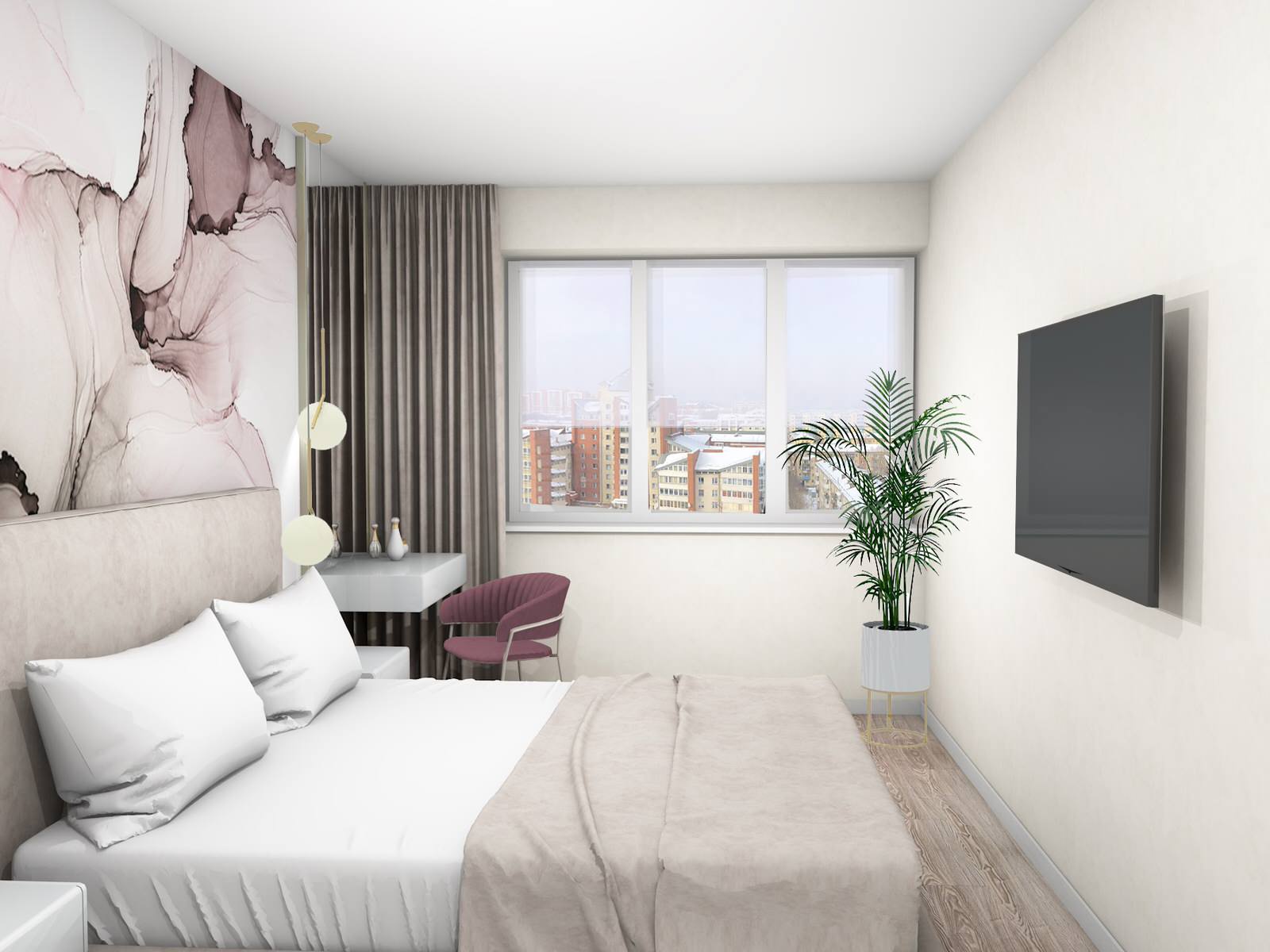 Современная спальня с фреской в стиле флюид Арт