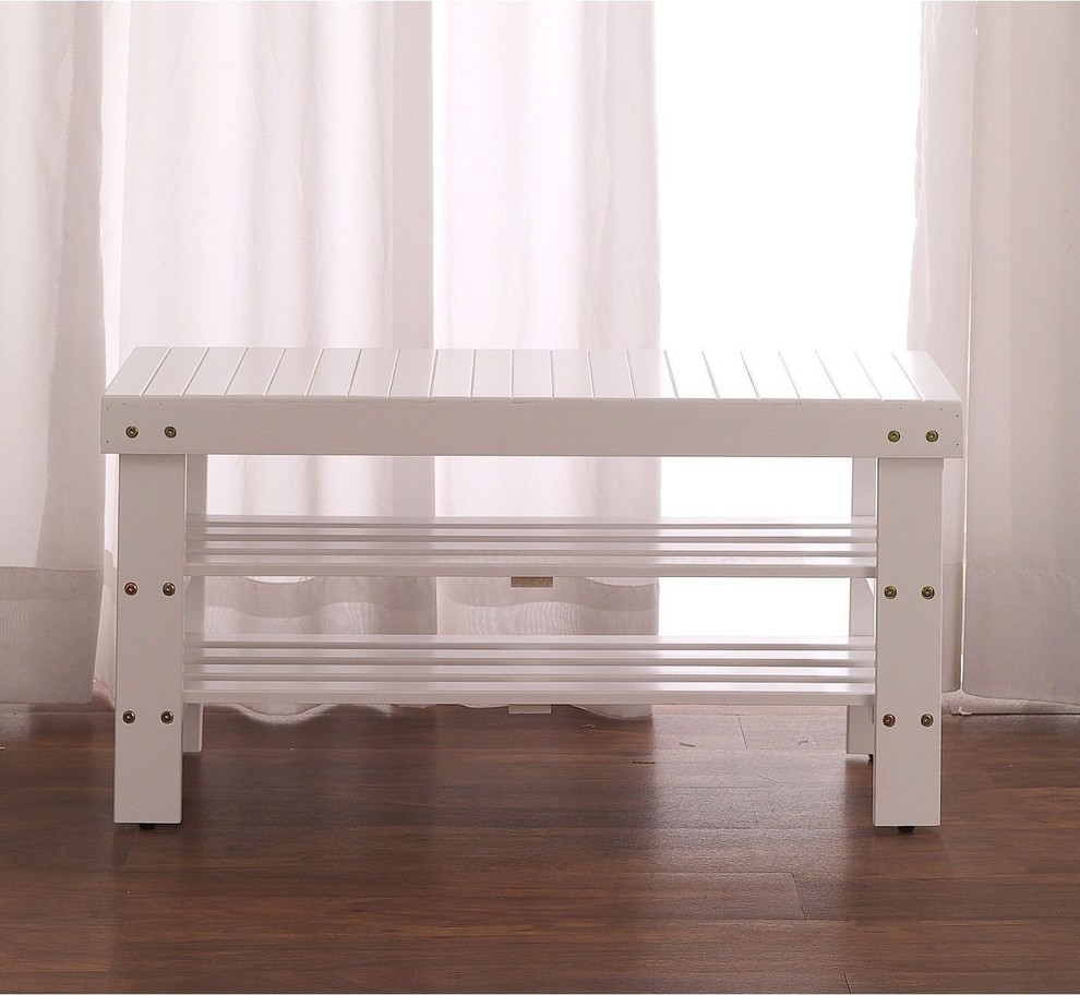 Solid Wood Shoe Rack Entryway Storage Bench In White Contemporary Shoe Storage By Hilton Furnitures