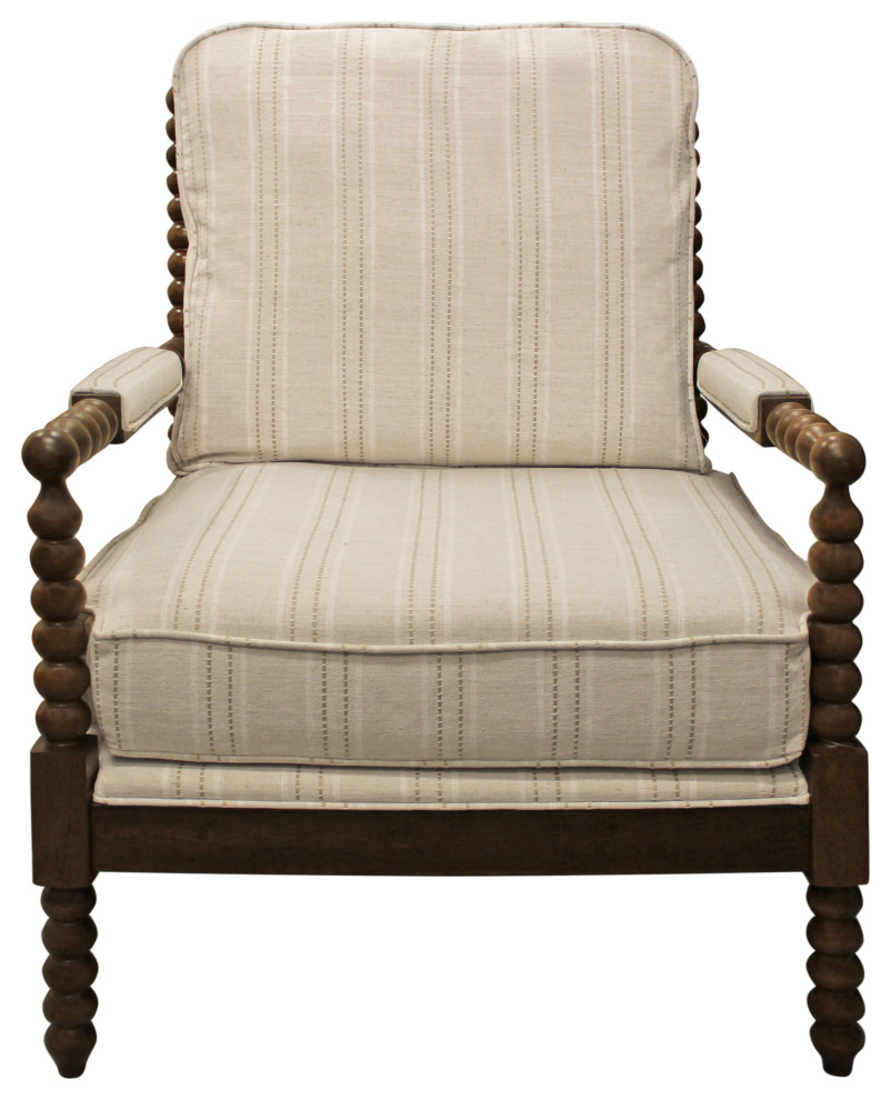 Wyndham Natural Stripe Linen Fabric Occasional Chair, Solid Rubberwood