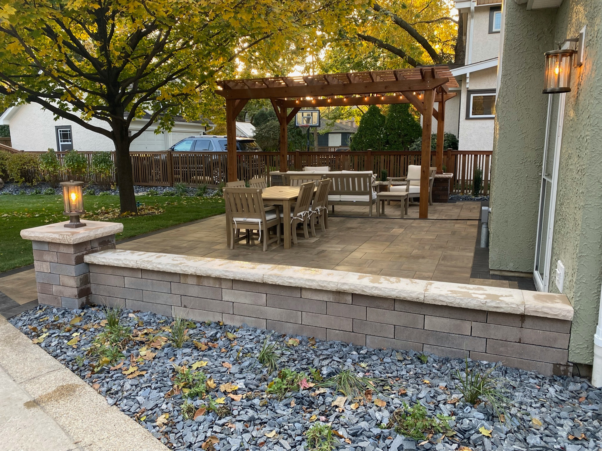 La grange, stone patio, cedar pergola