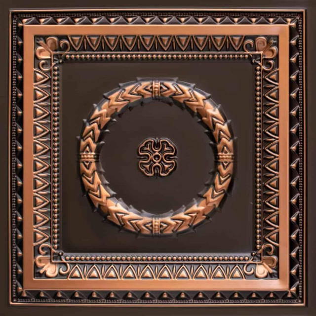 Laurel Wreath PVC 2' x 2' Faux Tin Ceiling Tile, Pack of 10, Antique Copper