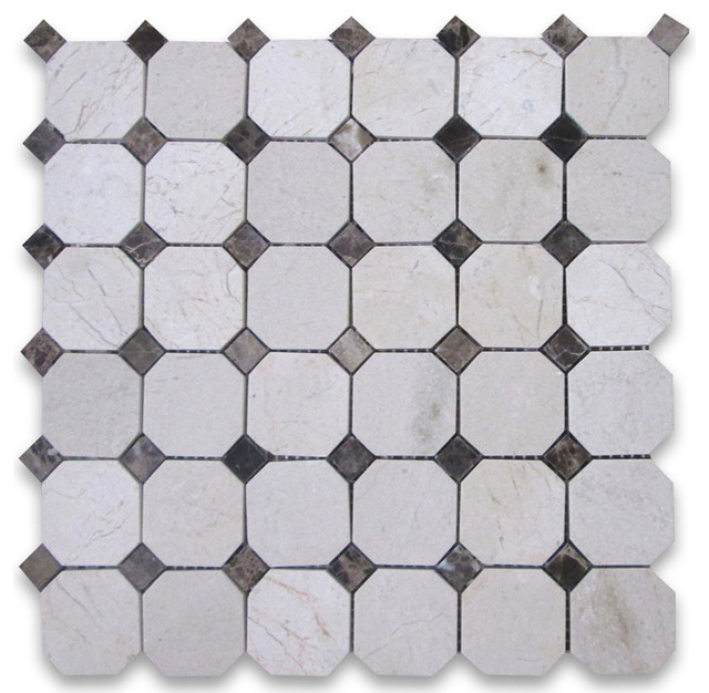 12 X12 Crema Marfil Octagon Mosaic Emperador Dark Dots Polished 12 X12 Crema Marfil Octagon Mosaic Emperador Dark Dots Polished Chip Size 2 Modern Wall And Floor Tile By Stone Center