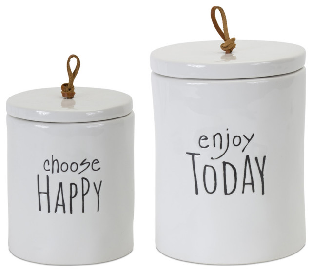 Canister (Set Of 2) 5.75"H, 7.25"H Stoneware