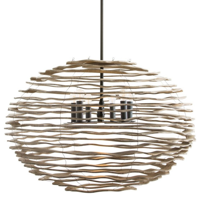 Rook Pendant, 6-Light, Natural Wood, 35"W (45100 38LY1)