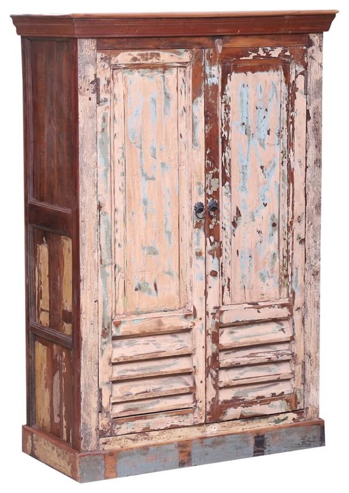 Fairgrove Rustic Reclaimed Wood Shutter Door Armoire With Shelves Farmhouse Armoires And Wardrobes By Sierra Living Concepts