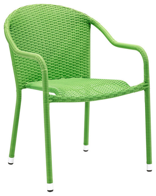 Palm Harbor Outdoor Wicker Stackable Chairs, Green, Set of 4