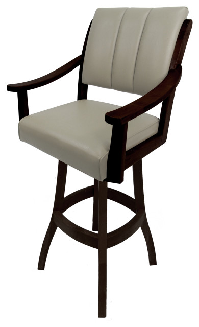 Opi 30 Inch Swivel Barstool, Beige Polyester, Espresso Brown Solid Wood By Casagear Home