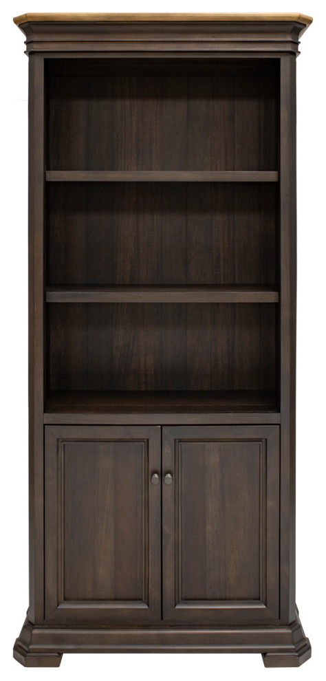Executive Bookcase With Doors, Fully Assembled, Brown